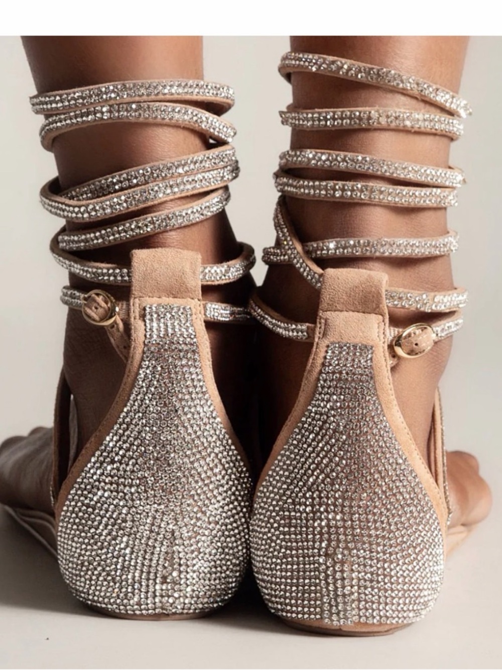 Crystal Lace-Up Gladiator Sandals in Nude - Picture 3 of 6